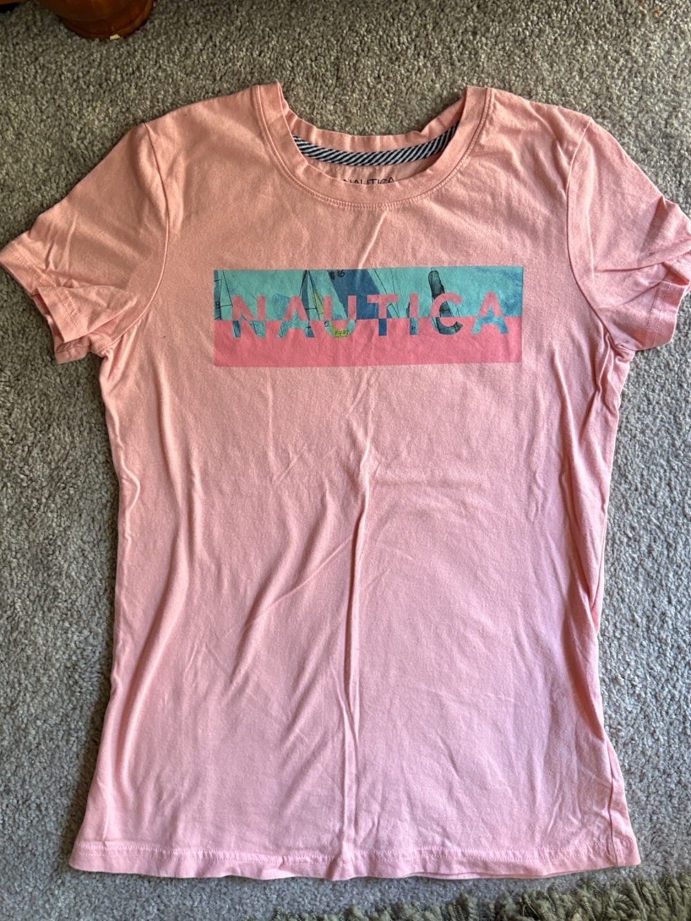 Nautica Pink Short Sleeve Logo Tee with Teal Accent